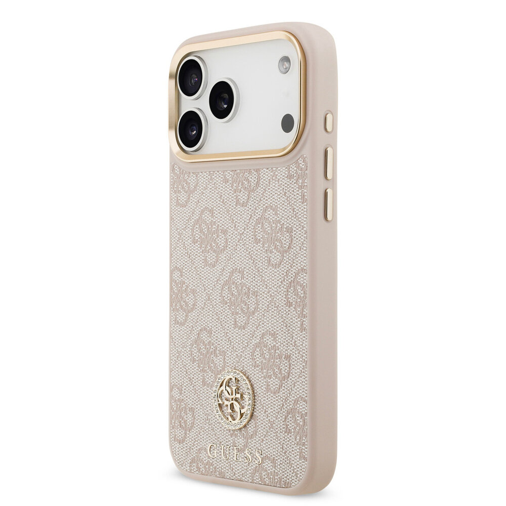 Guess Guess iPhone 17 Pro Max Back cover coque - MagSafe - 4G Strass Logo - Gold Edge - Rose