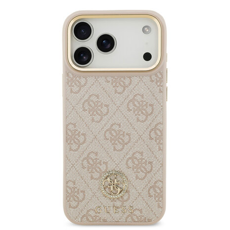 Guess Guess iPhone 17 Pro Max Back cover coque - MagSafe - 4G Strass Logo - Gold Edge - Rose