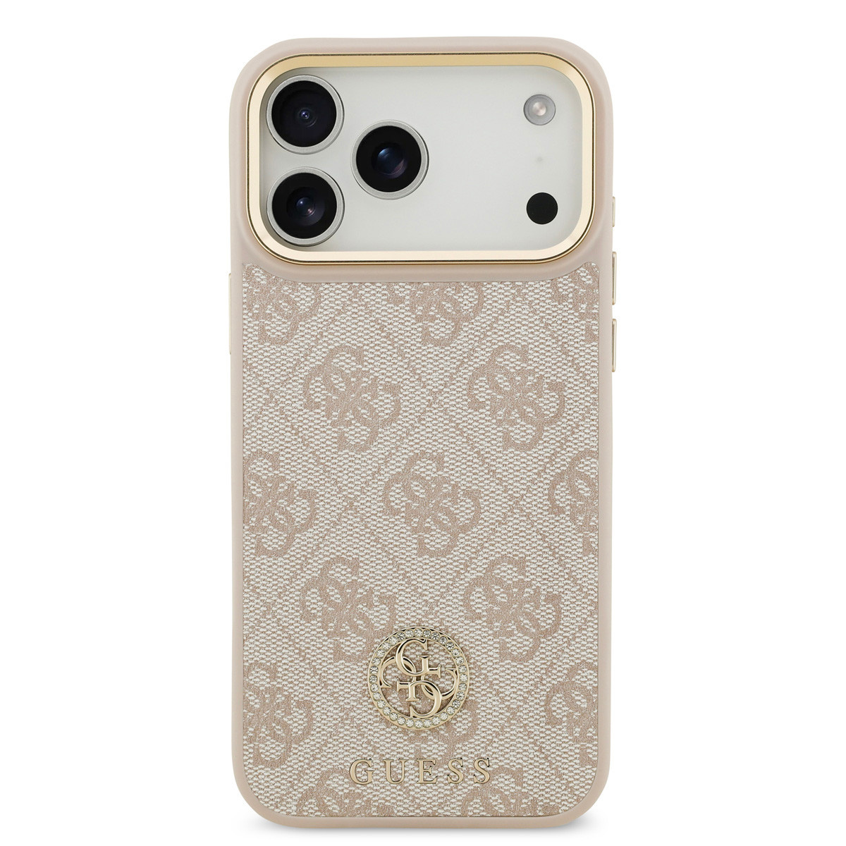 Guess Guess iPhone 17 Pro Max Backcover hoesje - MagSafe - 4G Strass Logo - Gold Edge - Roze, foto 3 van 6
