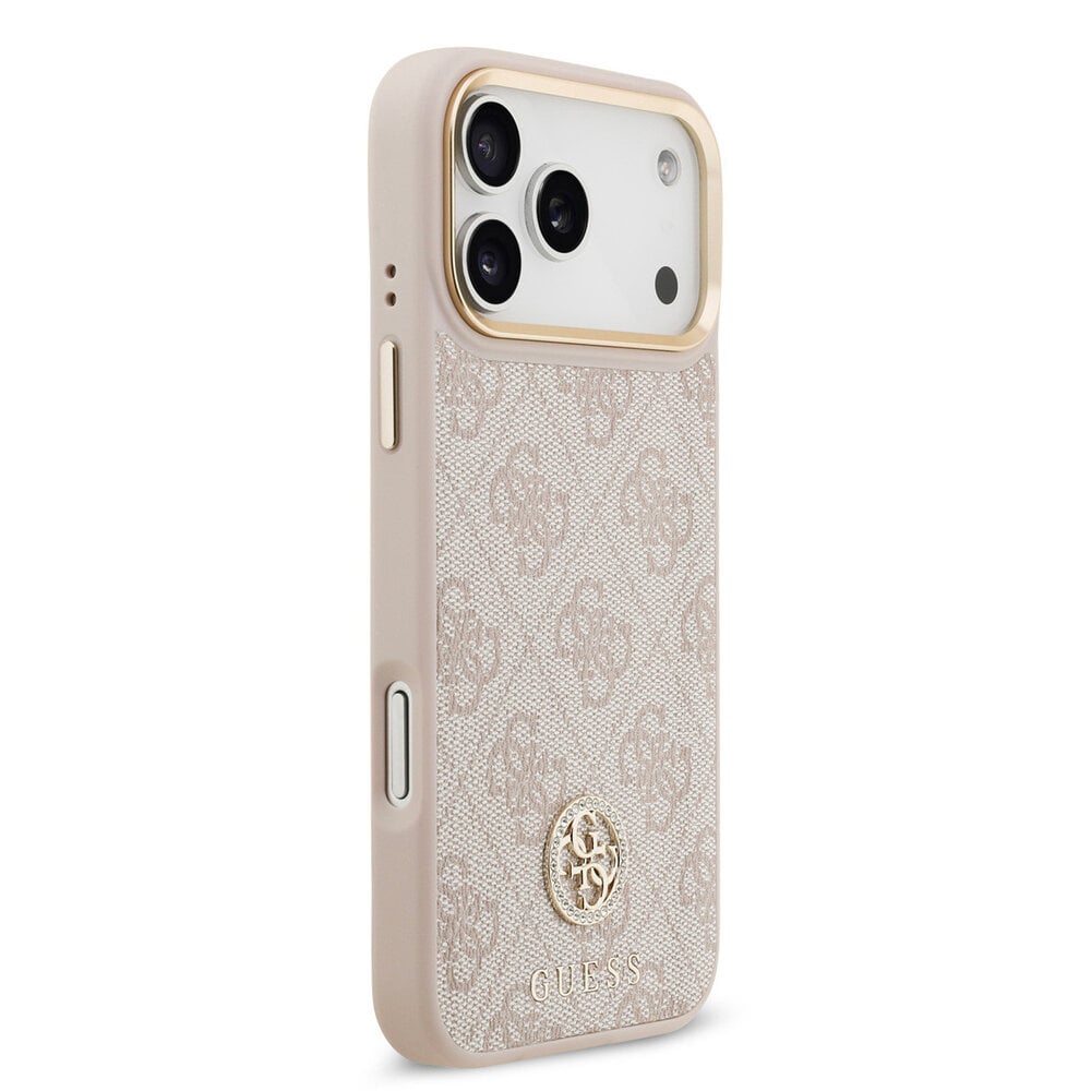 Guess Guess iPhone 17 Pro Max Back cover case - MagSafe - 4G Strass Logo - Gold Edge - Pink