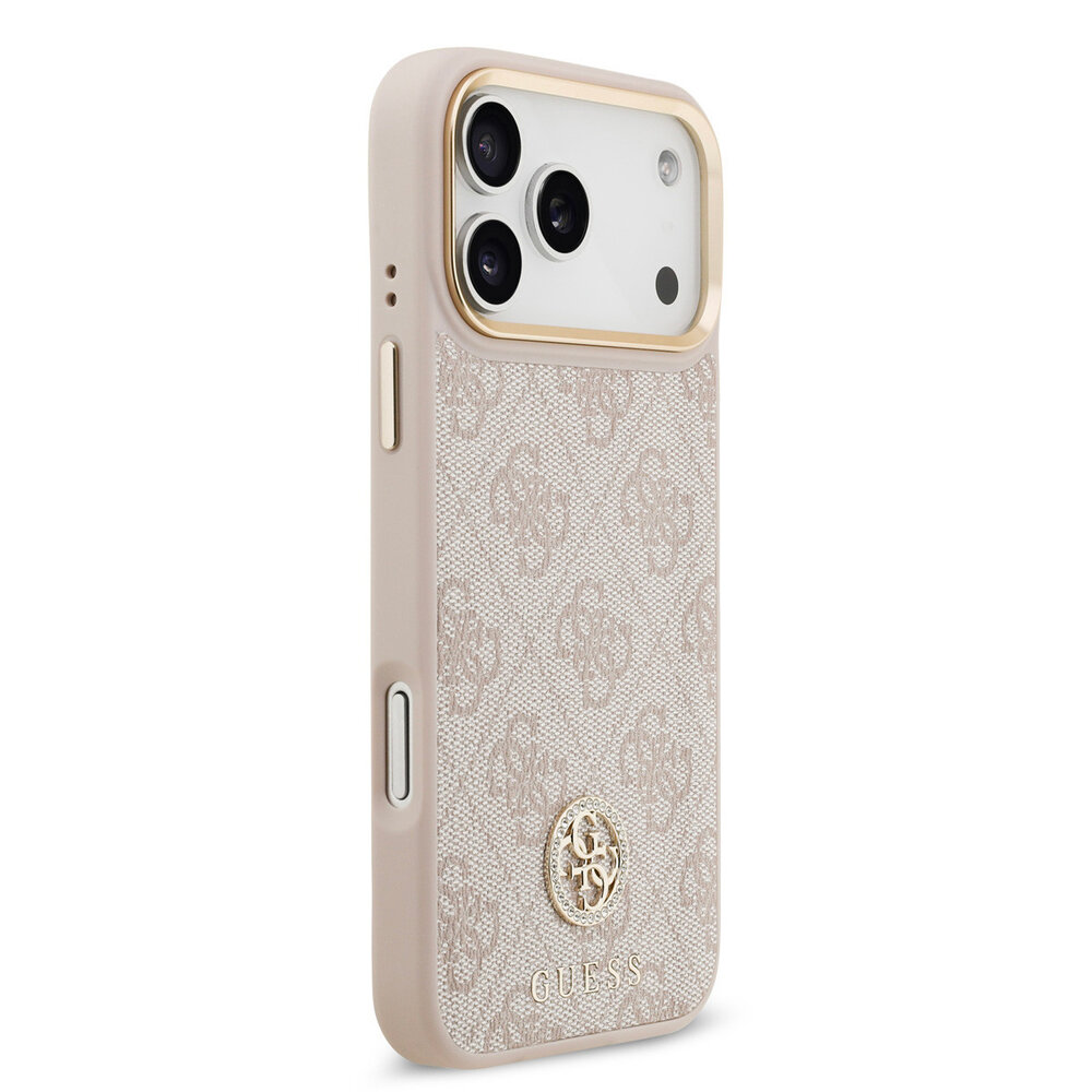 Guess Guess iPhone 17 Pro Max Back cover coque - MagSafe - 4G Strass Logo - Gold Edge - Rose