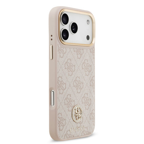 Guess Guess iPhone 17 Pro Max Back cover case - MagSafe - 4G Strass Logo - Gold Edge - Pink