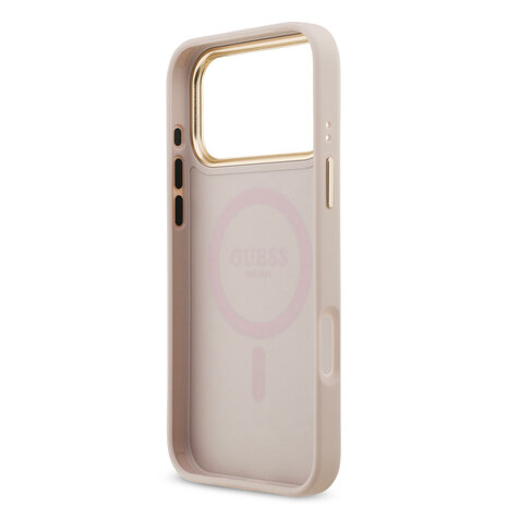 Guess Guess iPhone 17 Pro Max Back cover case - MagSafe - 4G Strass Logo - Gold Edge - Pink
