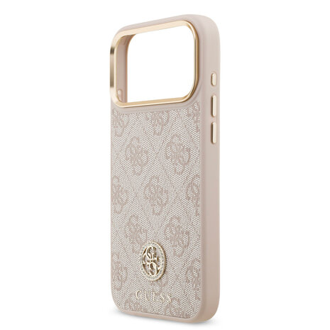 Guess Guess iPhone 17 Pro Max Back cover coque - MagSafe - 4G Strass Logo - Gold Edge - Rose