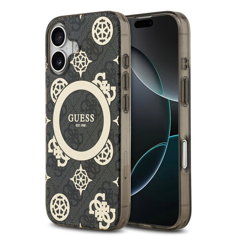 Guess Guess iPhone 17 Backcover hoesje - MagSafe - Peony on 4G Background - Zwart