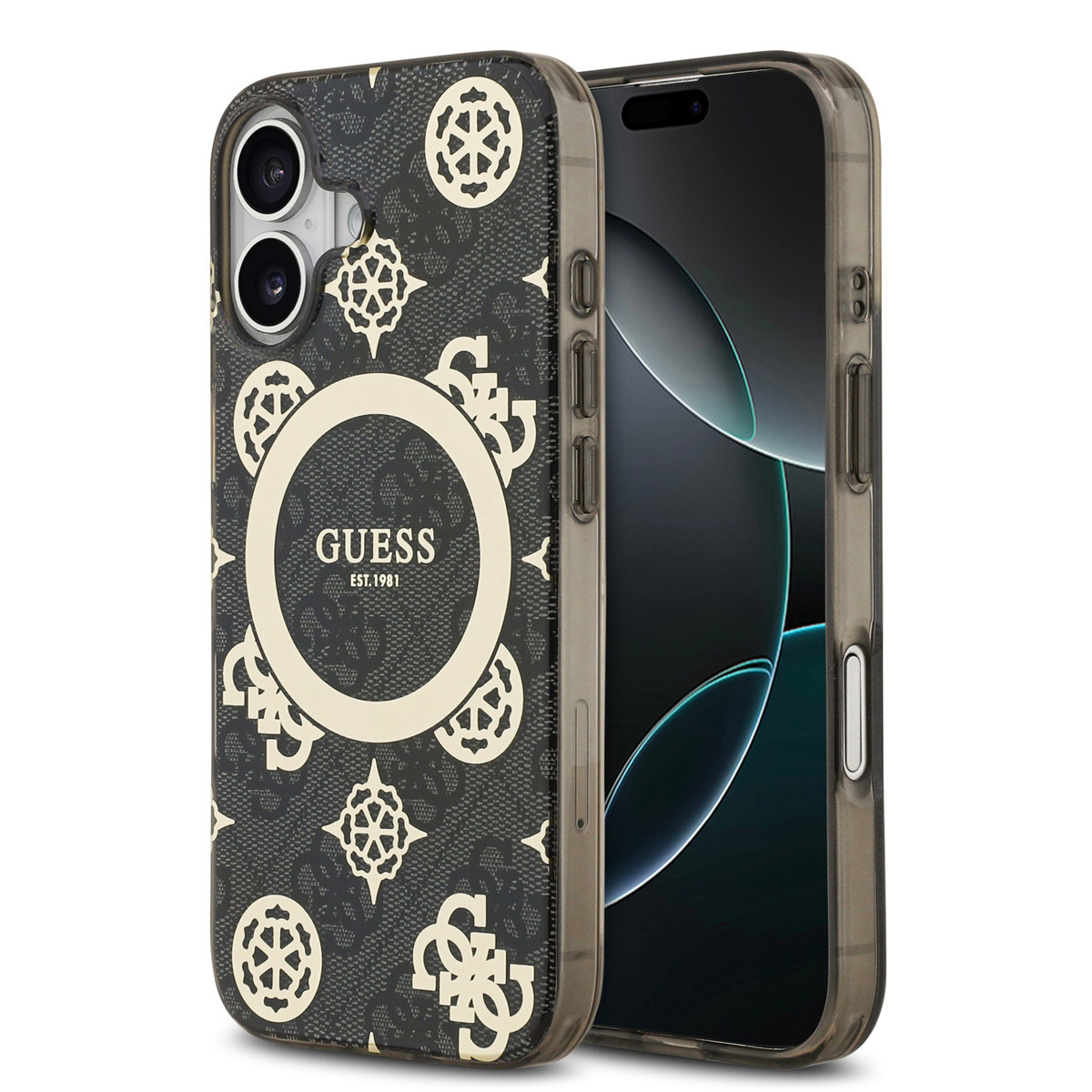 Guess Guess iPhone 17 Backcover hoesje - MagSafe - Peony on 4G Background - Zwart