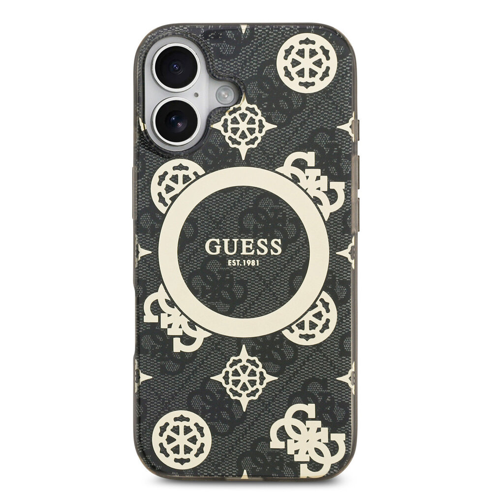 Guess Guess iPhone 17 Back cover coque - MagSafe - Peony on 4G Background - Noir
