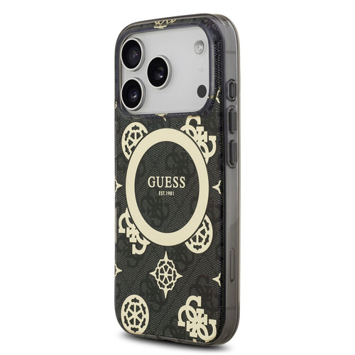 Guess Guess iPhone 17 Pro Max/iPhone 18 Pro Max Handyhülle MagSafe Pfingstrosenmotiv auf 4G-Hintergrund - Schwarz