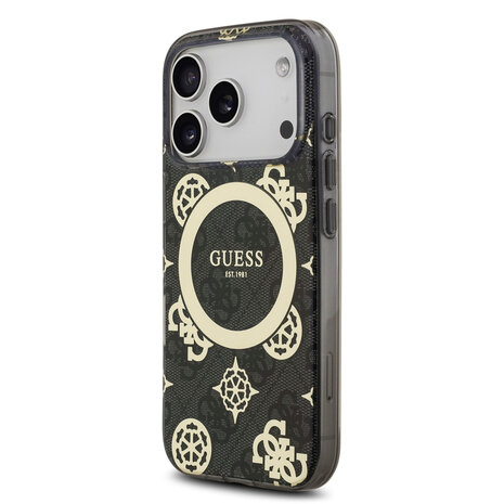 Guess Guess iPhone 17 Pro Max Back cover coque - MagSafe - Peony on 4G Background - Noir