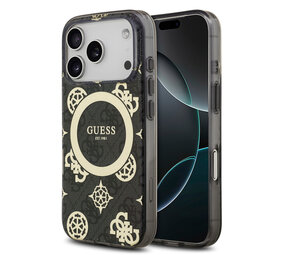 Guess Guess iPhone 17 Pro Back cover coque - MagSafe - Peony on 4G Background - Noir