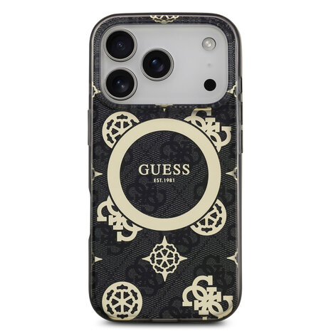 Guess Guess iPhone 17 Pro Backcover hoesje - MagSafe - Peony on 4G Background - Zwart