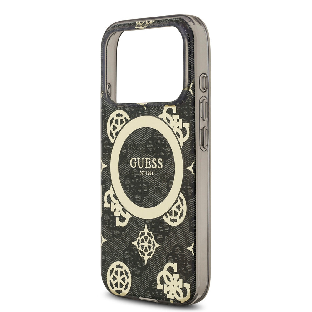 Guess Guess iPhone 17 Pro Back cover coque - MagSafe - Peony on 4G Background - Noir