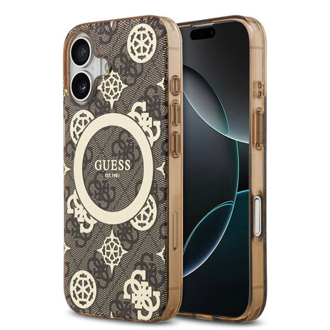 Guess Guess iPhone 17 Back cover case - MagSafe - Peony on 4G Background - Brown