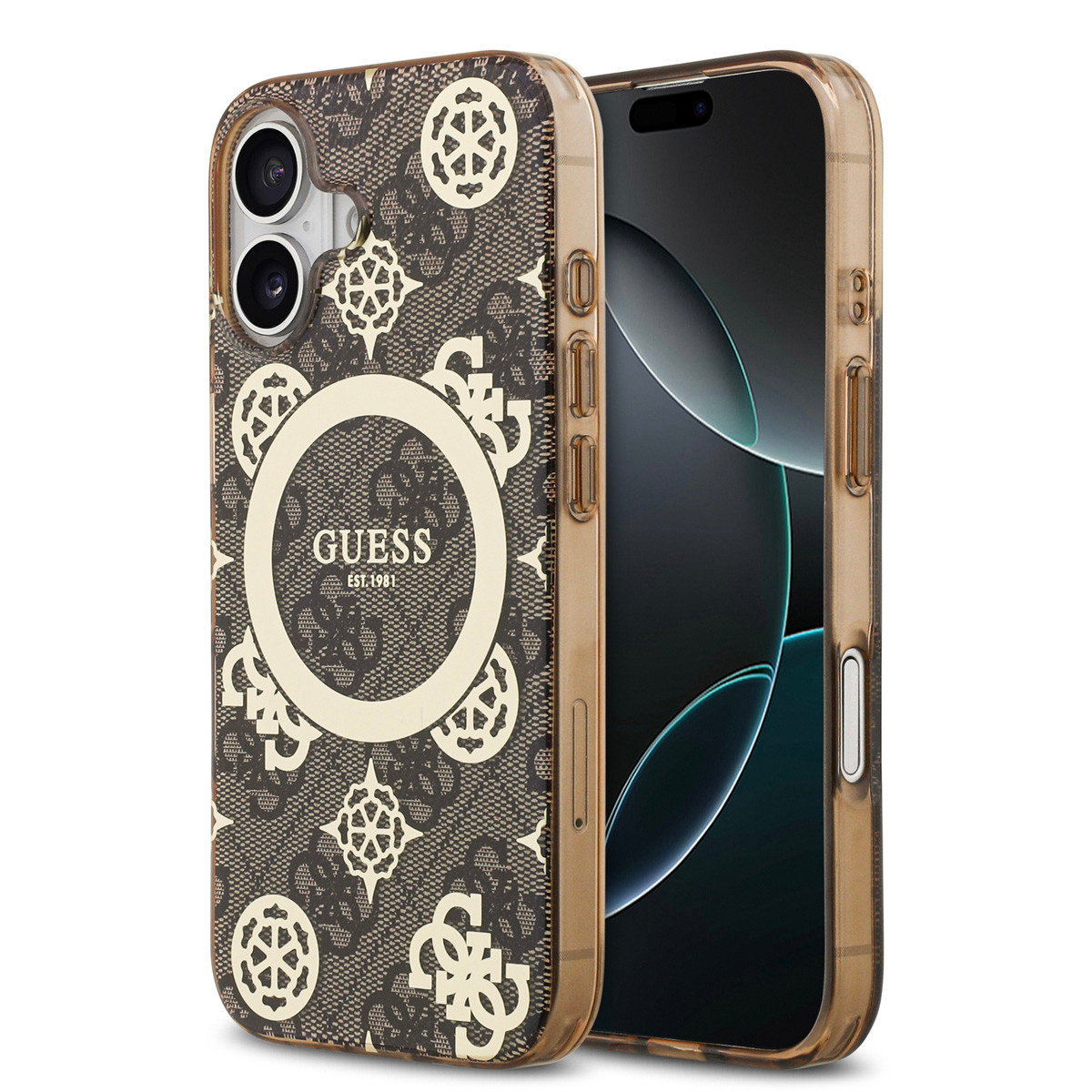 Guess Guess iPhone 17 Backcover hoesje - MagSafe - Peony on 4G Background - Bruin