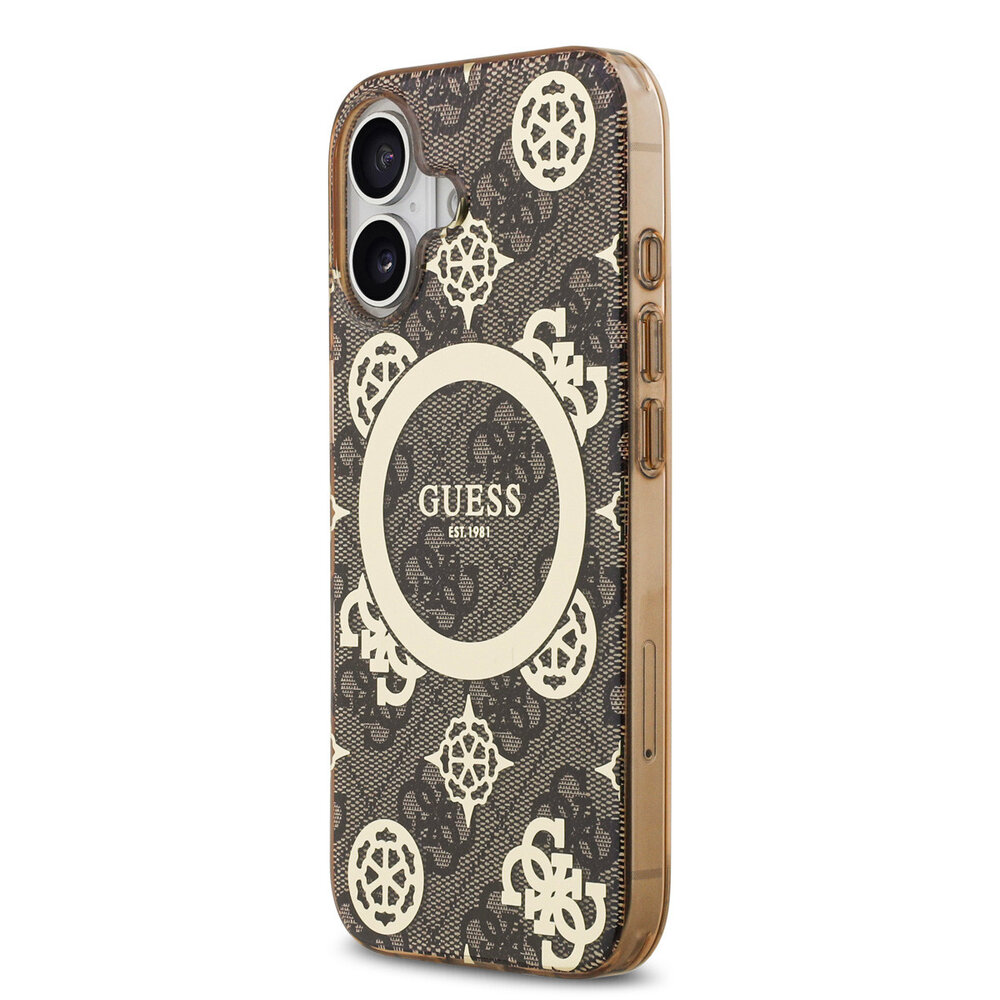 Guess Guess iPhone 17 Back-Cover hul - MagSafe - Peony on 4G Background - Braun Guess Guess iPhone 17 Back-Cover hul - MagSafe - Peony on 4G Background - Braun