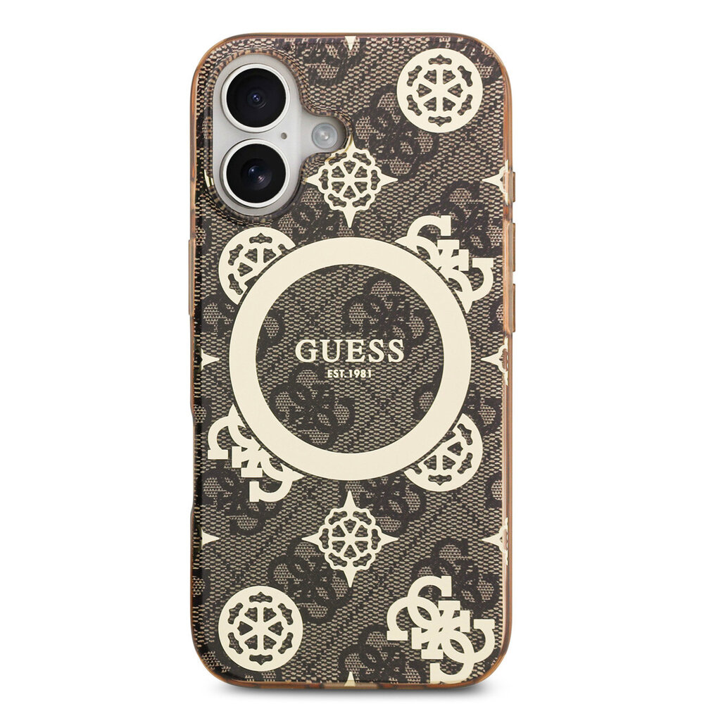 Guess Guess iPhone 17 Back cover case - MagSafe - Peony on 4G Background - Brown