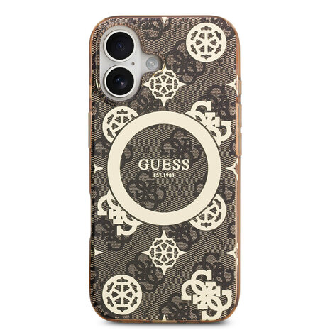 Guess Guess iPhone 17 Back cover case - MagSafe - Peony on 4G Background - Brown