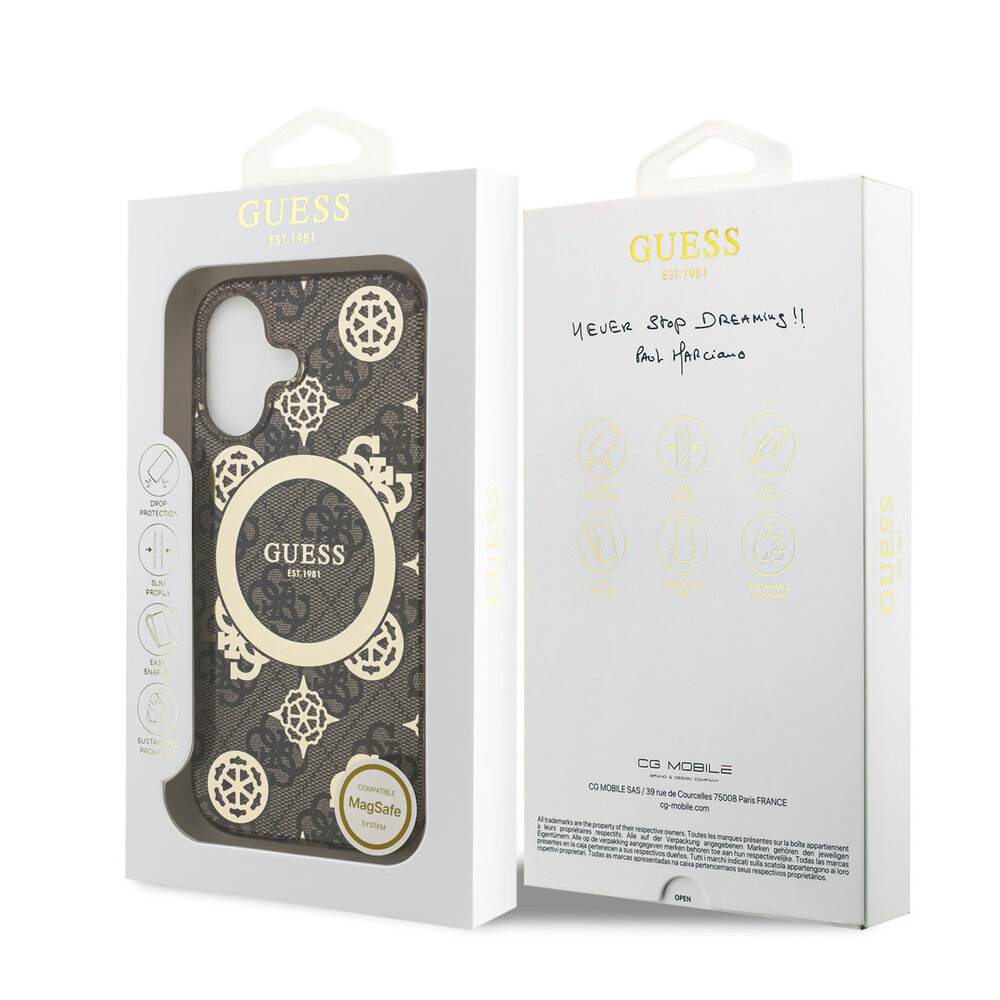 Guess Guess iPhone 17 Back cover coque - MagSafe - Peony on 4G Background - Marron