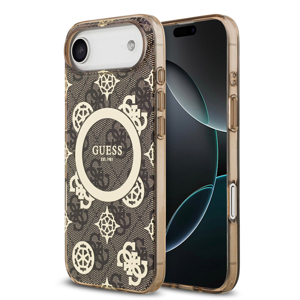Guess Guess iPhone 17 Air Back cover case - MagSafe - Peony on 4G Background - Brown Guess Guess iPhone 17 Air Back cover case - MagSafe - Peony on 4G Background - Brown