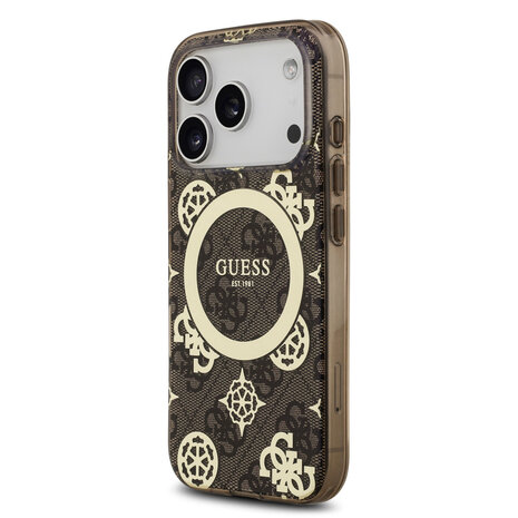 Guess Guess iPhone 17 Pro Max Backcover hoesje - MagSafe - Peony on 4G Background - Bruin