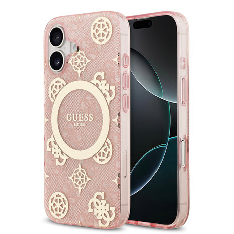Guess Guess iPhone 17 Backcover hoesje - MagSafe - Peony on 4G Background - Roze Guess Guess iPhone 17 Backcover hoesje - MagSafe - Peony on 4G Background - Roze