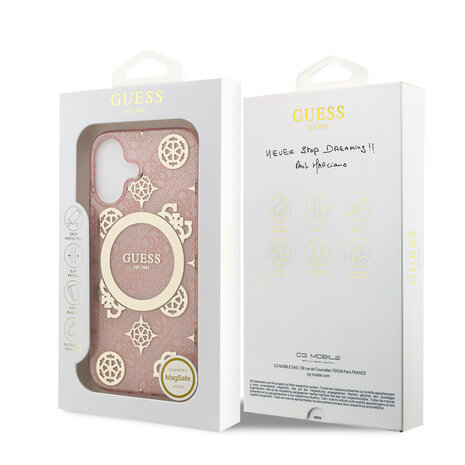 Guess Guess iPhone 17 Backcover hoesje - MagSafe - Peony on 4G Background - Roze Guess Guess iPhone 17 Backcover hoesje - MagSafe - Peony on 4G Background - Roze