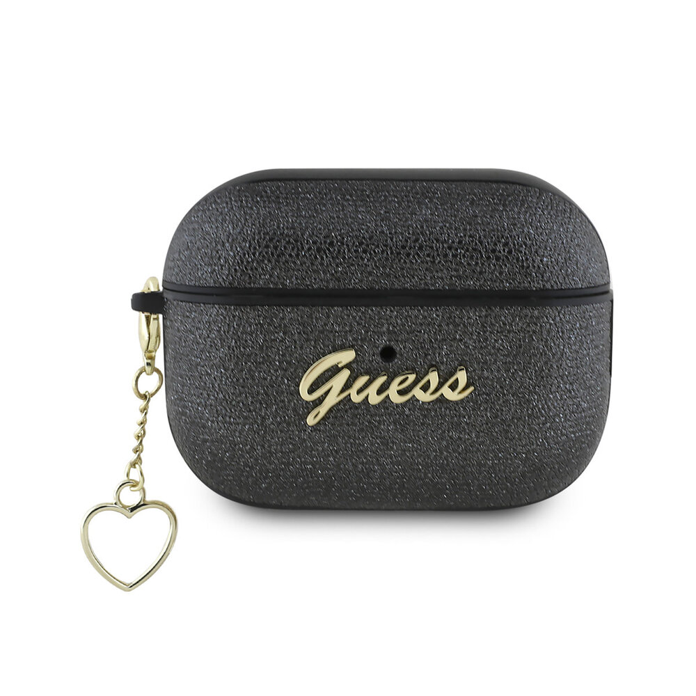 Guess Guess Airpods Pro & Pro 2 Case - Metallic Script - Heart Charm - Black