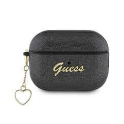 Guess Airpods Pro & Pro 2 Case - Metallic Script - Heart Charm - Zwart