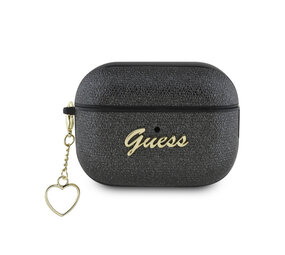Guess Guess Airpods Pro & Pro 2 Case - Metallic Script - Heart Charm - Black