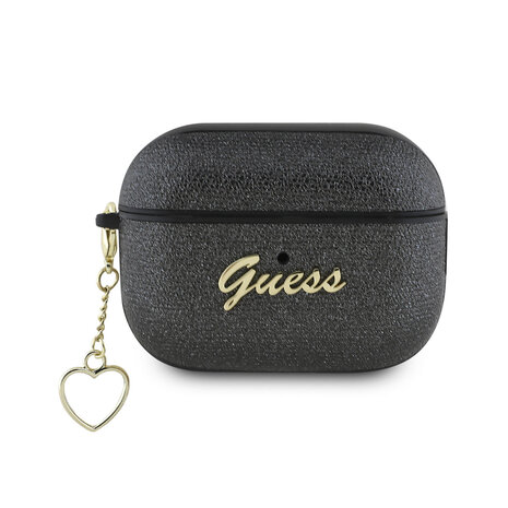 Guess Guess Airpods Pro & Pro 2 Case - Metallic Script - Heart Charm - Black