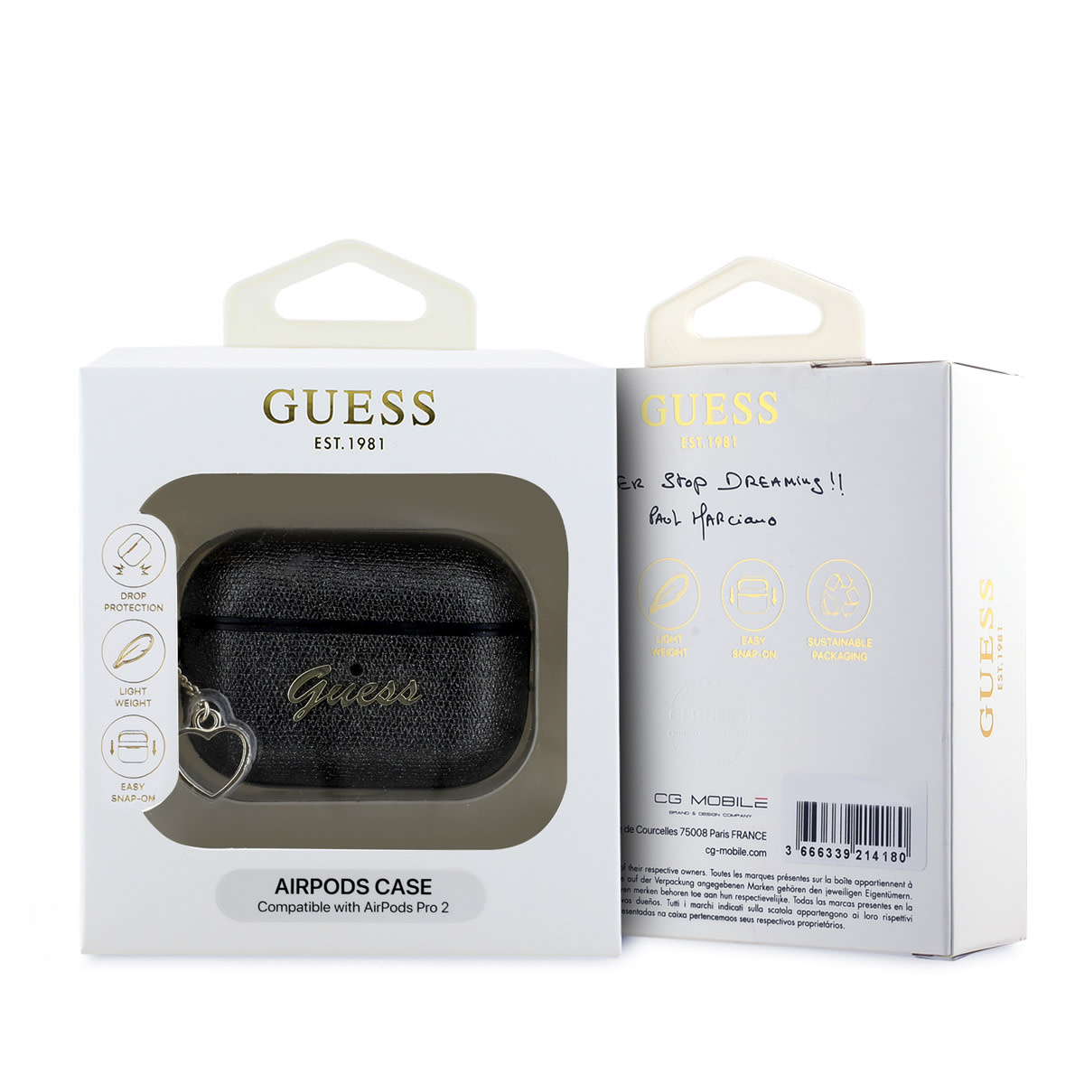 Guess Guess Airpods Pro & Pro 2 Case - Metallic Script - Heart Charm - Zwart, foto 4 van 4