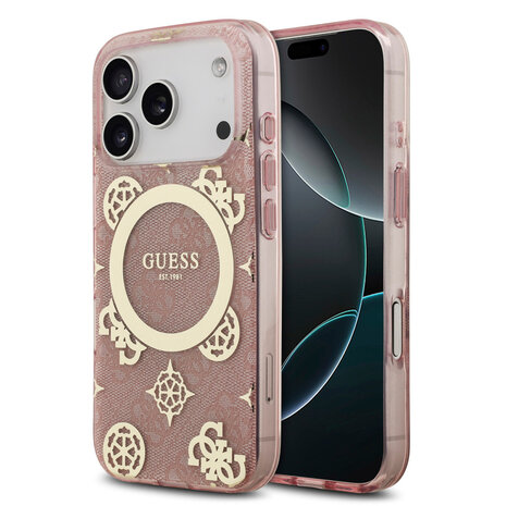 Guess Guess iPhone 17 Pro Backcover hoesje - MagSafe - Peony on 4G Background - Roze