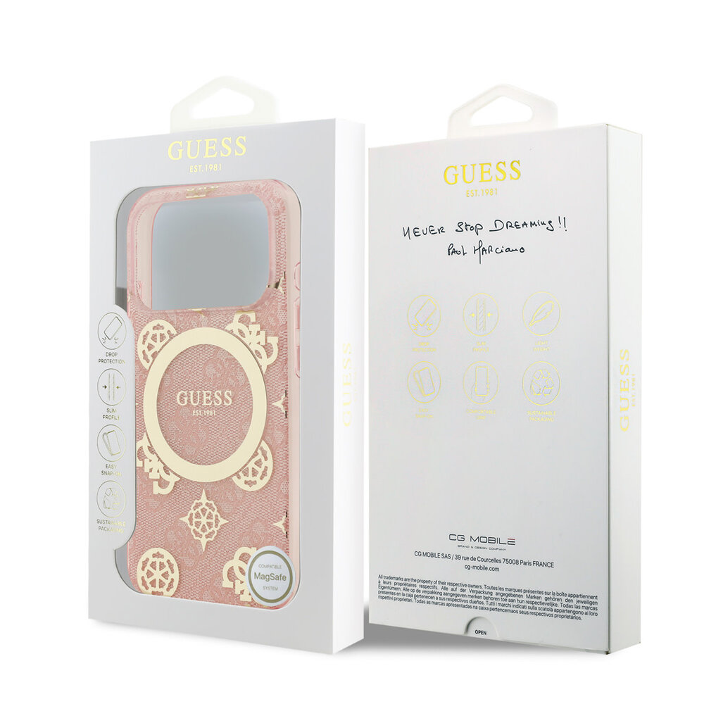 Guess Guess iPhone 17 Pro Back-Cover hul - MagSafe - Peony on 4G Background - Rosa