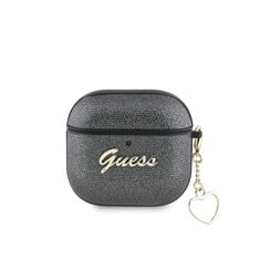 Guess Airpods 4 Case - Metallic Script - Heart Charm - Zwart