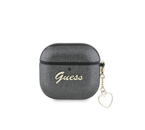 Guess Guess Airpods 4 Case - Metallic Script - Heart Charm - Black