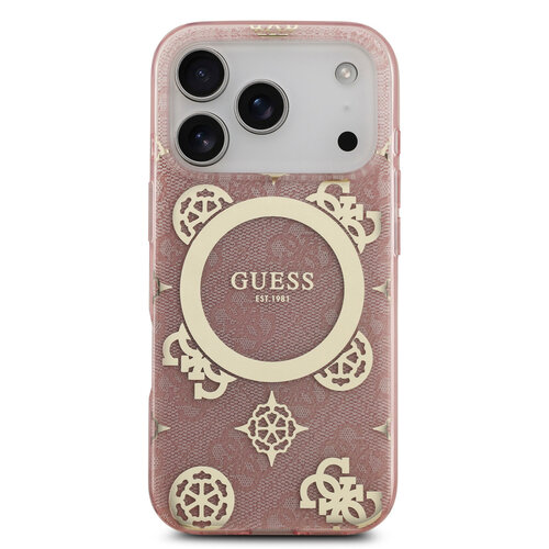 Guess Guess iPhone 17 Pro Max/iPhone 18 Pro Max Handyhülle MagSafe Pfingstrosenmotiv auf 4G-Hintergrund - Rosa