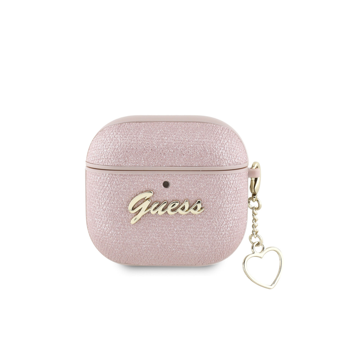 Guess Guess Airpods 4 Case - Metallic Script - Heart Charm - Roze