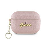 Guess Guess Airpods Pro & Pro 2 Case - Metallic Script - Heart Charm - Pink