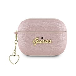 Guess Airpods Pro & Pro 2 Case - Metallic Script - Heart Charm - Roze