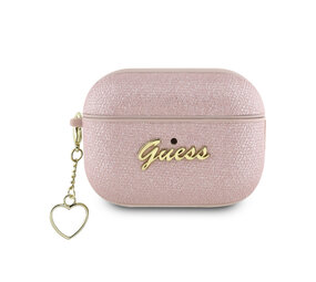 Guess Guess Airpods Pro & Pro 2 Case - Metallic Script - Heart Charm - Pink