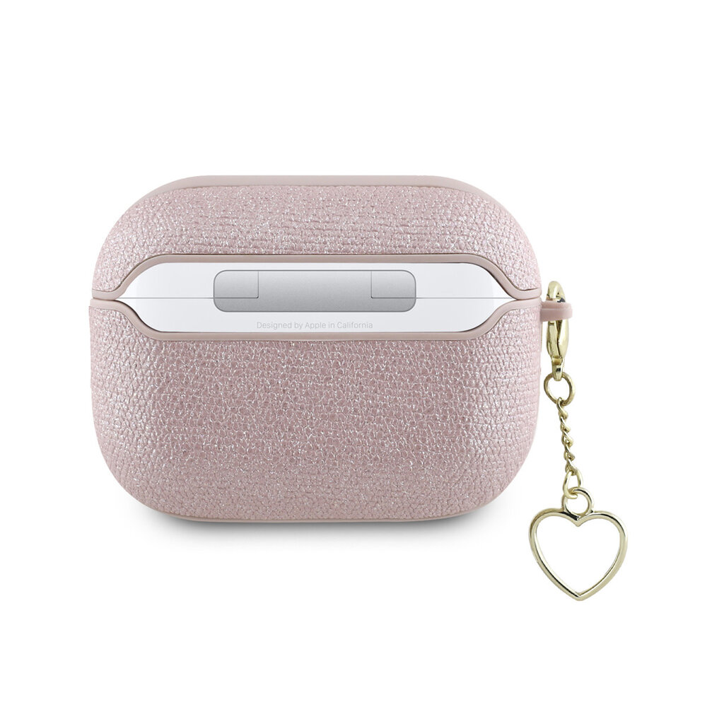 Guess Guess Airpods Pro & Pro 2 Case - Metallic Script - Heart Charm - Pink