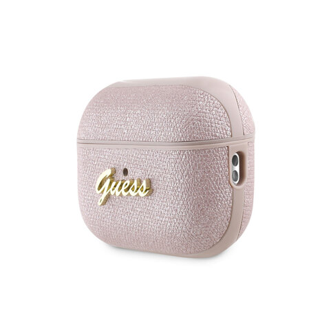 Guess Guess Airpods Pro & Pro 2 Case - Metallic Script - Heart Charm - Pink
