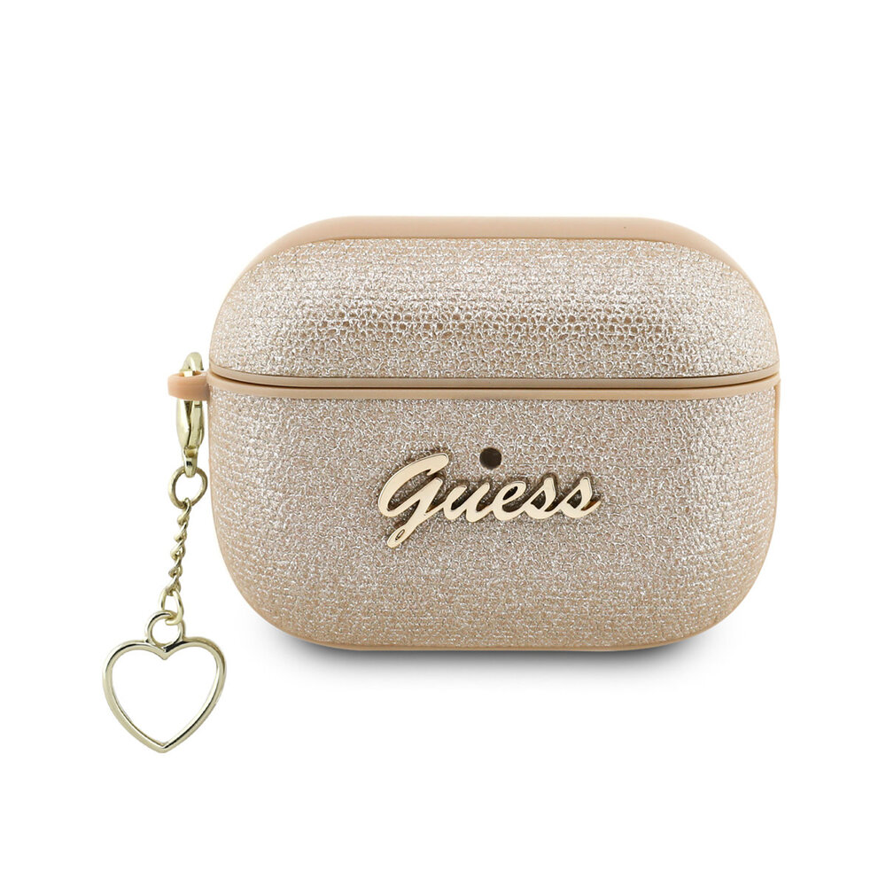 Guess Guess Airpods Pro & Pro 2 Case - Metallic Script - Heart Charm - Gold