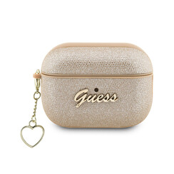 Guess Airpods Pro & Pro 2 Case - Metallic Script - Heart Charm - Goud