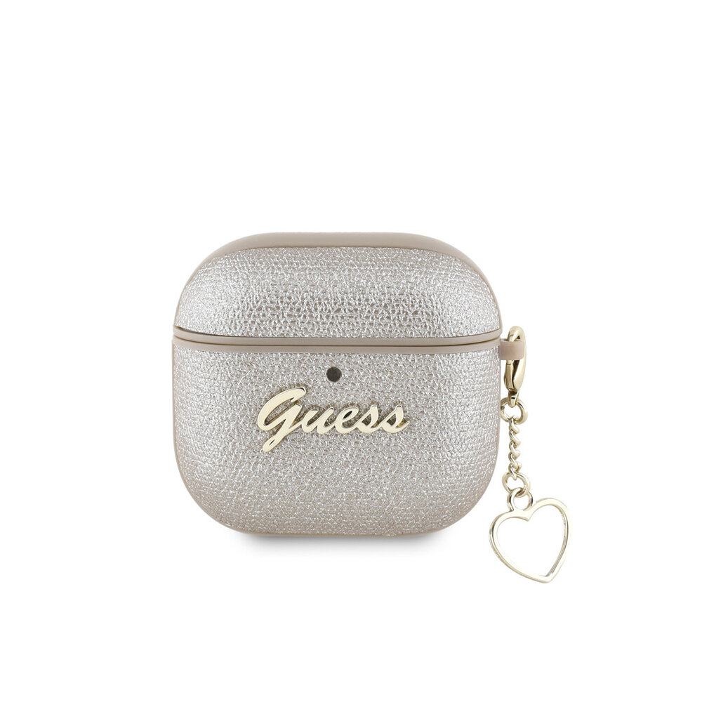 Guess Guess Airpods 4 Case - Metallic Script - Heart Charm - Gold