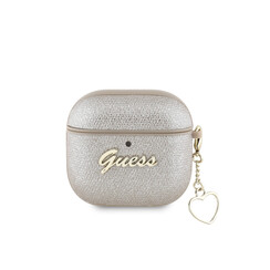 Guess Airpods 4 Case - Metallic Script - Heart Charm - Goud