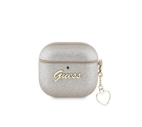 Guess Guess Airpods 4 Case - Metallic Script - Heart Charm - Gold