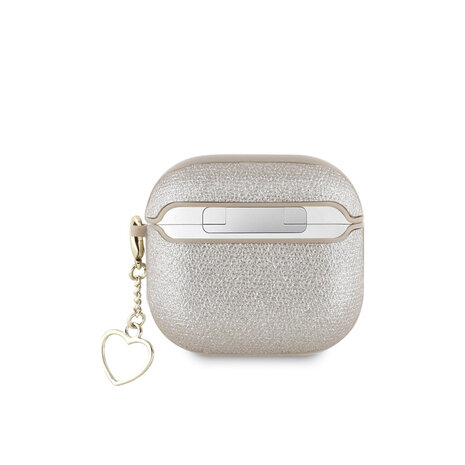 Guess Guess Airpods 4 Case - Metallic Script - Heart Charm - Gold