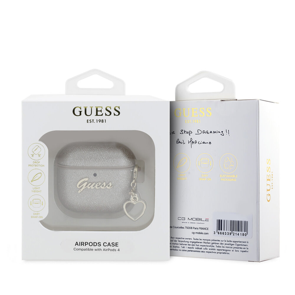Guess Guess Airpods 4 Case - Metallic Script - Heart Charm - Gold