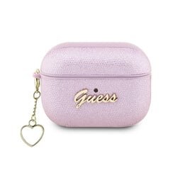 Guess Airpods Pro & Pro 2 Case - Metallic Script - Heart Charm - Paars